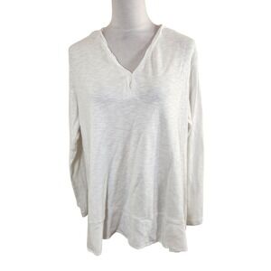 LOGO Lori Goldstein Womens XL White Slub Knit Long Sleeve Henley Tunic Top